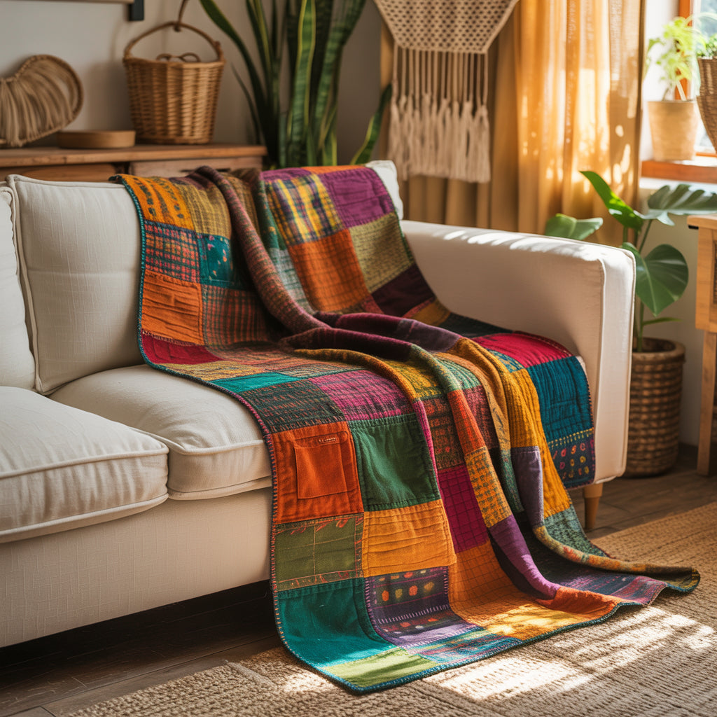 Koc patchwork z bawełny z recyklingu