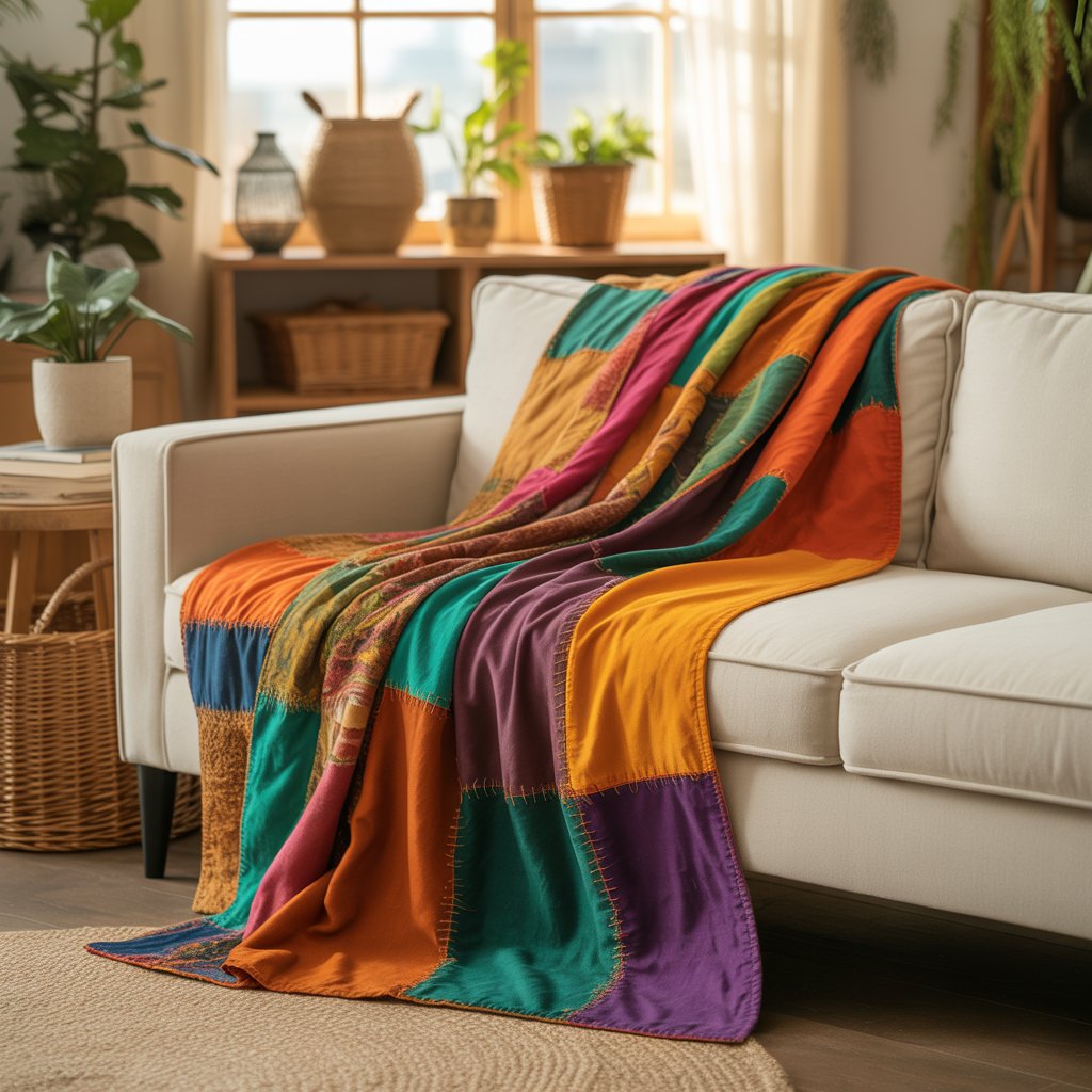 Koc patchwork z bawełny z recyklingu
